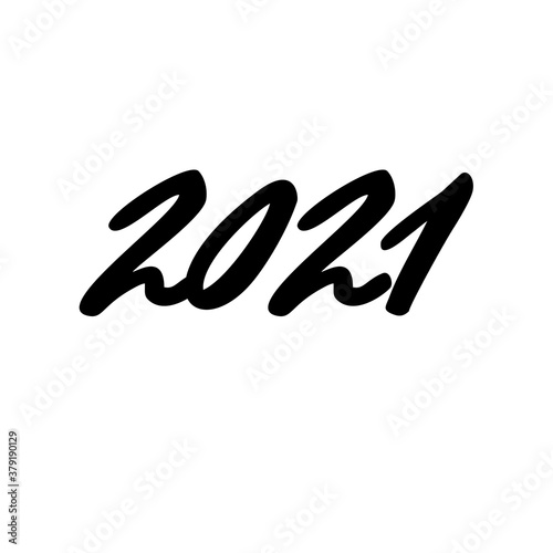 2021 hand written lettering with black text on white background. Happy New Year card design.