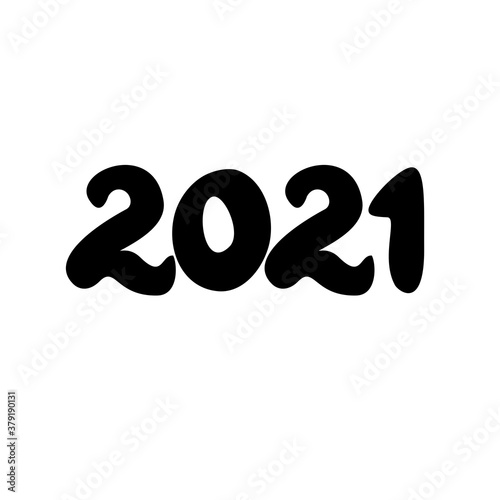 2021 hand written lettering with black text on white background. Happy New Year card design.