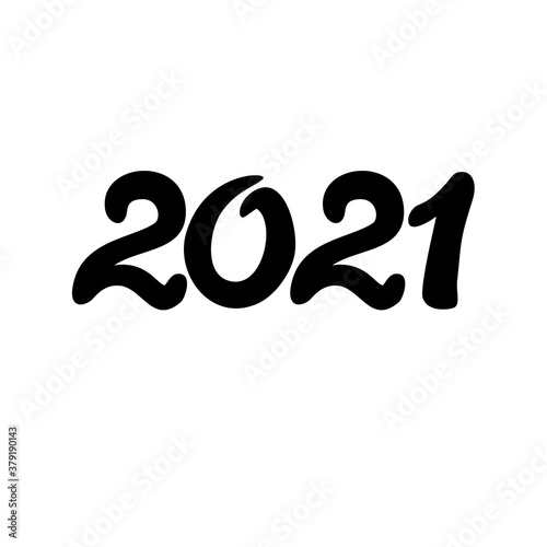 2021 hand written lettering with black text on white background. Happy New Year card design.