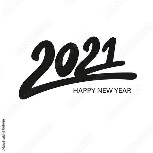 2021 hand written lettering with black text on white background. Happy New Year card design.