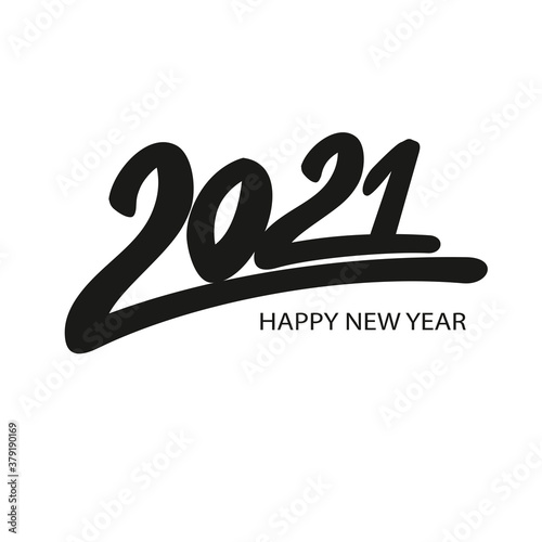 2021 hand written lettering with black text on white background. Happy New Year card design.