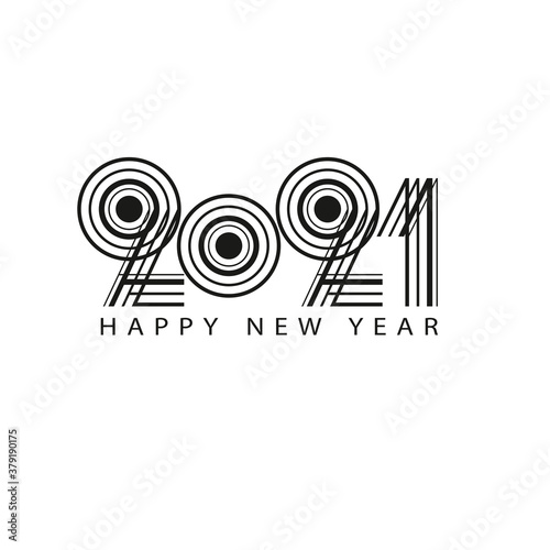 2021 hand written lettering with black text on white background. Happy New Year card design.