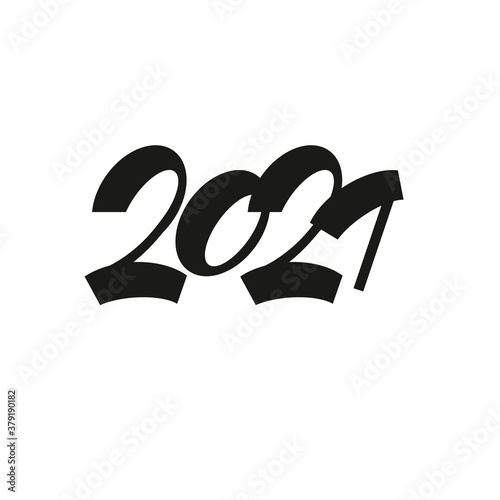2021 hand written lettering with black text on white background. Happy New Year card design.