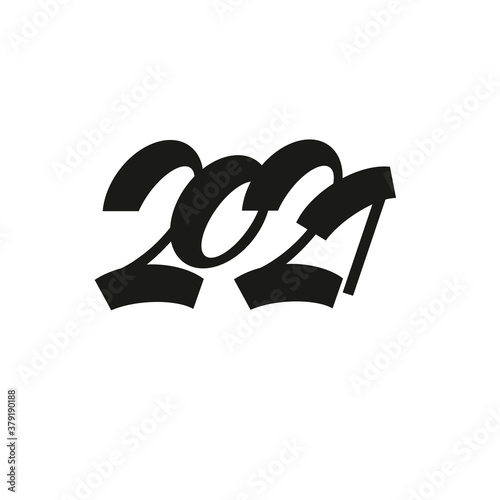 2021 hand written lettering with black text on white background. Happy New Year card design.