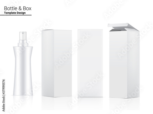 Glossy Pump Bottle Mock up Realistic Cosmetic and 3 Dimensional Box for Whitening Skincare and Aging anti-wrinkle merchandise on White Background Illustration. Health Care and Medical.