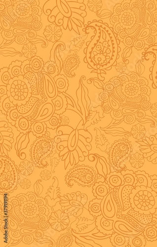 Vertical background with Indian patterns in yellow color, stock vector illustration for design and decor, banner, poster, postcard with place for text