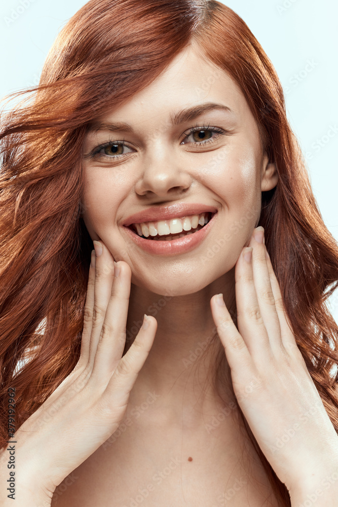 Pretty woman long hair curly hairstyle care fashionable haircut cosmetics close-up Pretty woman long hair curly hairstyle care fashionable haircut cosmetics close-up