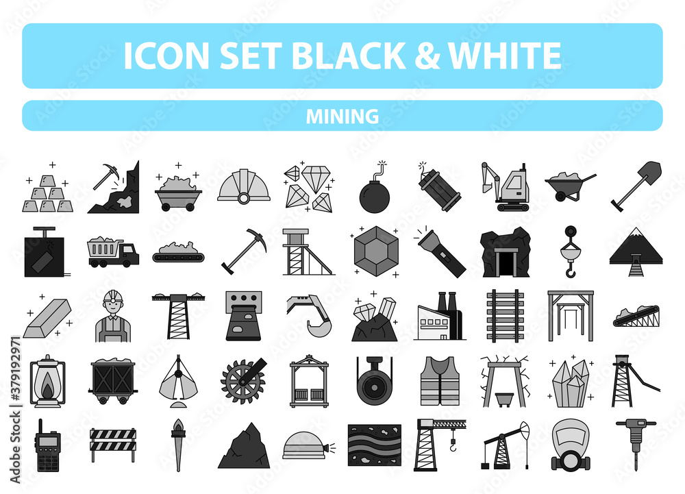 mining set of icons for web design black and white