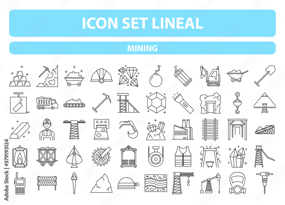 mining set of icons for web design lineal