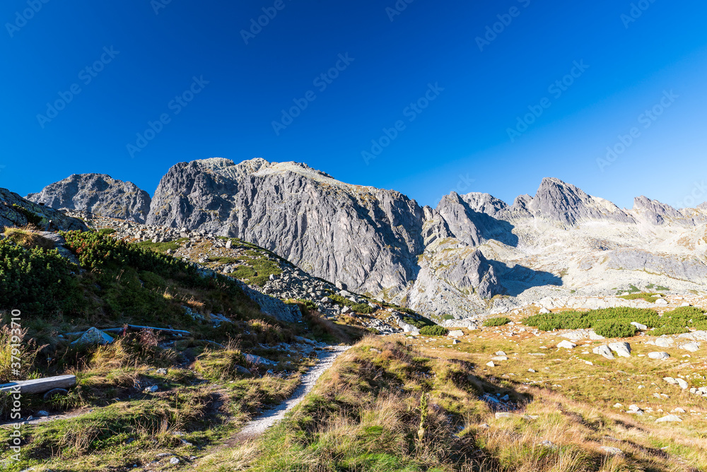 Velka Stzdena dolina with peaks above in Vysoke Tatry mountains in Slovakia