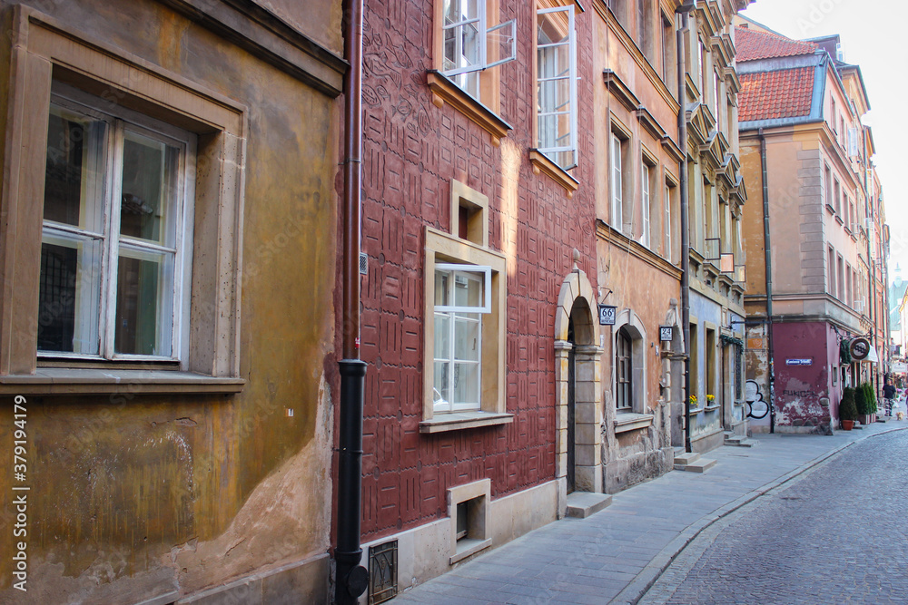 Warsaw, Poland - May 10, 2018: Exteriors Of The Houses In Old Center City.