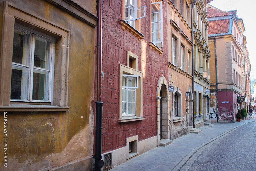 Warsaw, Poland - May 10, 2018: Exteriors Of The Houses In Old Center City. Warsaw, Poland - May 10, 2018: Exteriors Of The Houses In Old Center City.
