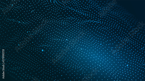 Abstract technology particle background. Big data, artificial intelligence, music hud. Blockchain and cryptocurrency. Vector