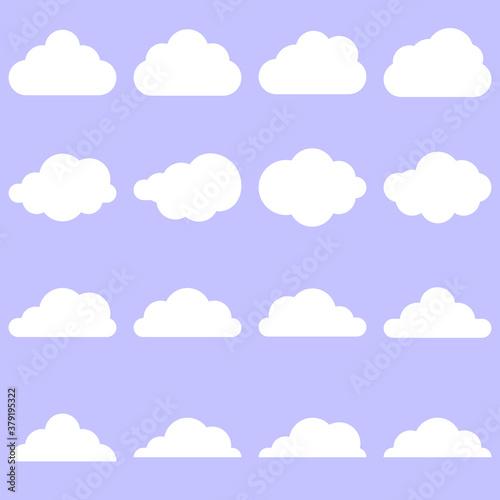 set of flat icon of white cloud on blue sky
