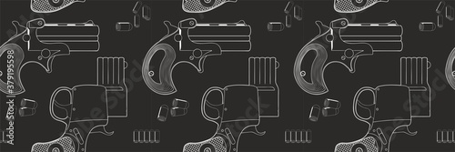 seamless pattern. Firearms, Shooting gun, handgun.