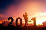 2021 Newyear Silhouette young couple Happy for romantic new year concept.