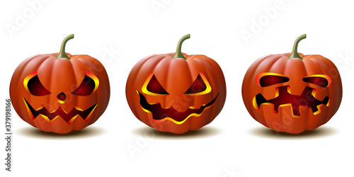 set of Halloween pumpkins in vector with different faces