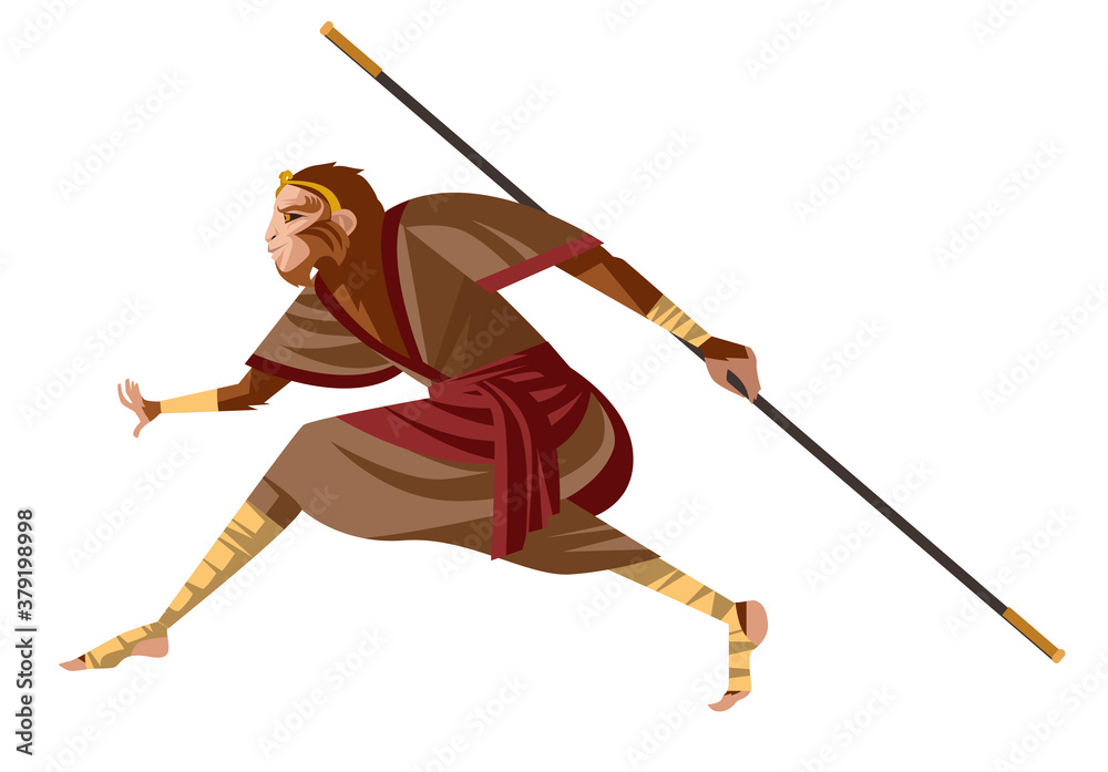 Sun Wukong the monkey king chinese mythology warrior tale Stock Vector