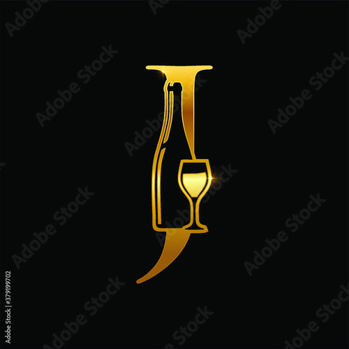 Gold Wine Bottle Initial Letter J Logo