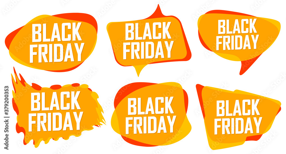 Obraz premium Set Black Friday Sales bubble banners design template, collection discount tags, app icons, vector illustration