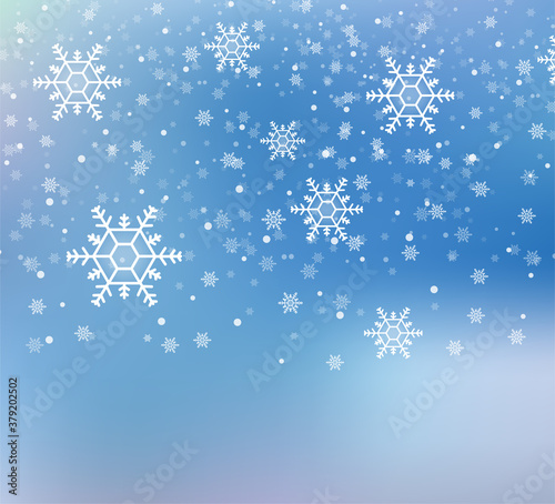 Many white cold flake elements on transparent background. Heavy snowfall, snowflakes in different shapes and forms. Vector stock illustration.