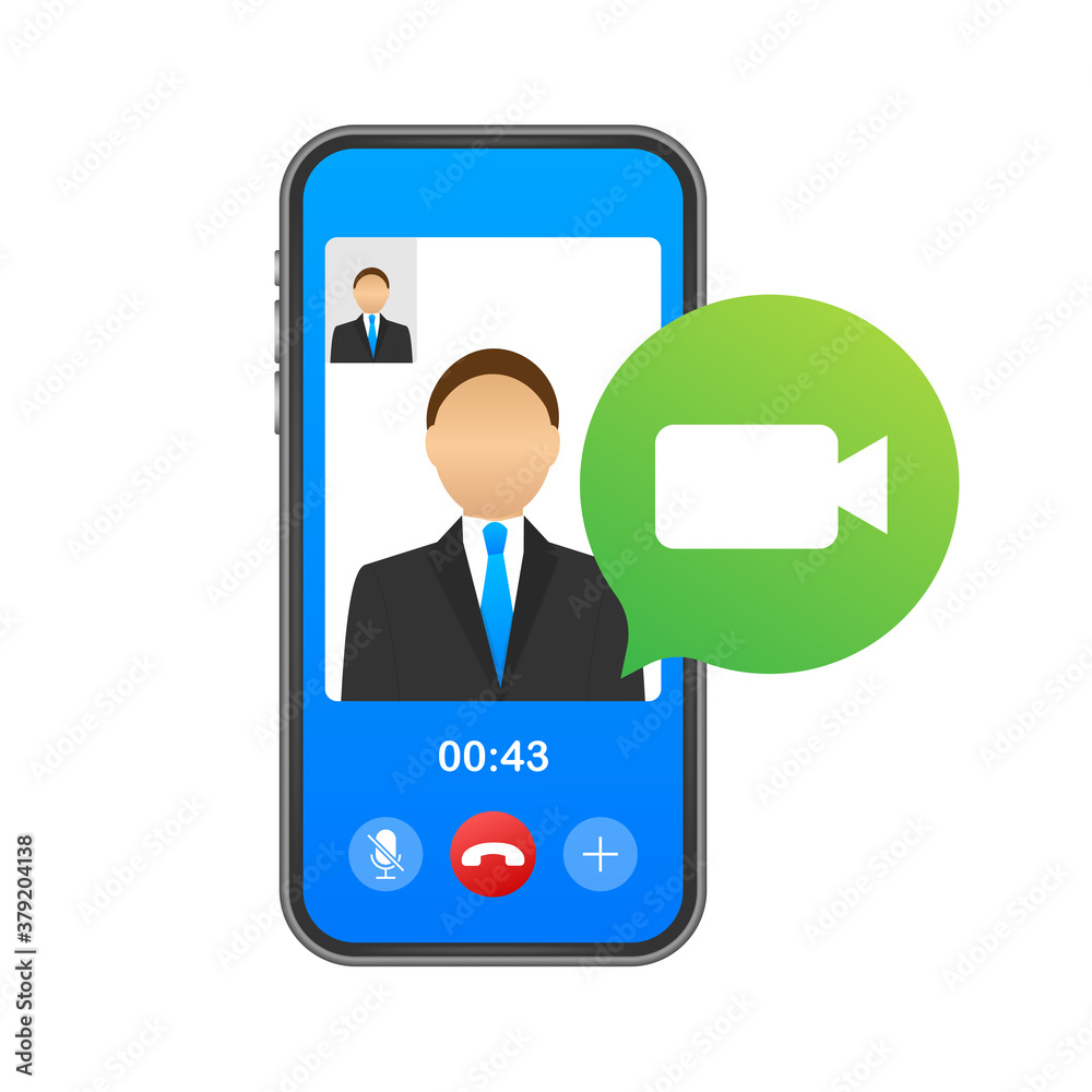 Incoming video call on laptop. Laptop with incoming call, man profile picture and accept decline buttons. Vector stock illustration. Incoming video call on laptop. Laptop with incoming call, man profile picture and accept decline buttons. Vector stock illustration.