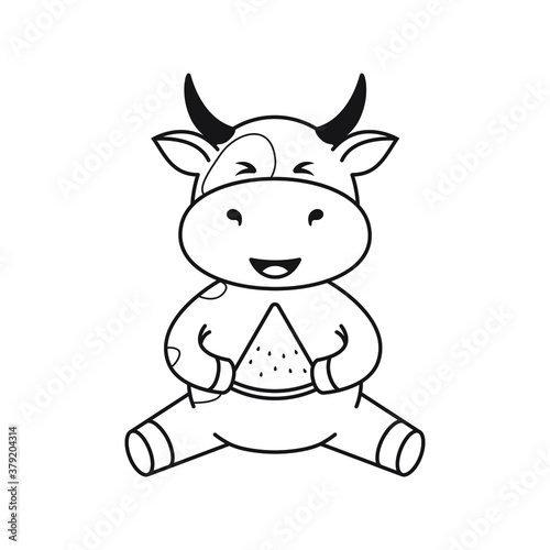 Children s coloring page with cute bulls  cows and oxen. The ox is a symbol of the year 2021 according to the Chinese or Eastern calendar. Ready-to-print vector stock illustration isolated on a white 