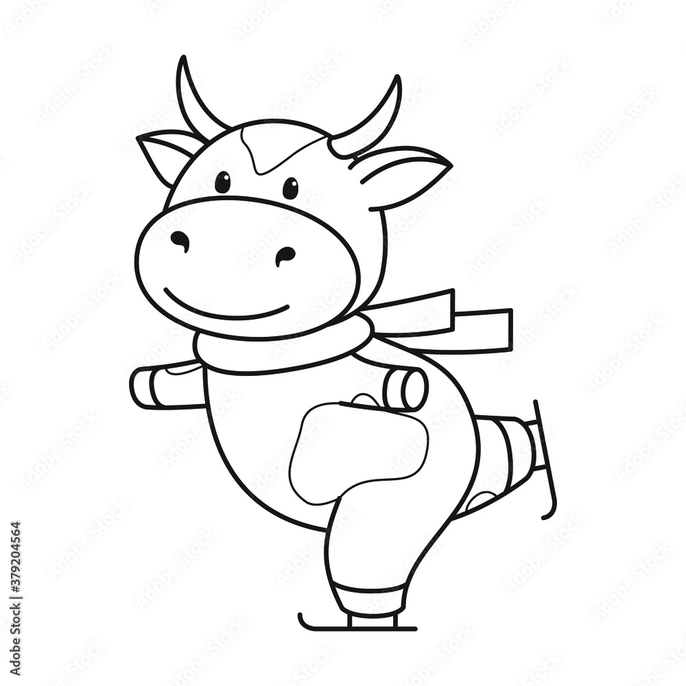 Children's coloring page with cute bulls, cows and oxen. The ox is a symbol of the year 2021 according to the Chinese or Eastern calendar. Ready-to-print vector stock illustration isolated on a white Children's coloring page with cute bulls, cows and oxen. The ox is a symbol of the year 2021 according to the Chinese or Eastern calendar. Ready-to-print vector stock illustration isolated on a white