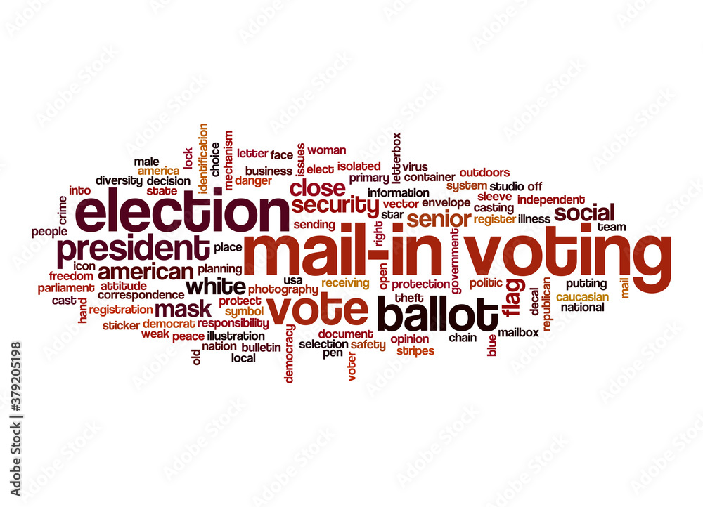 Mail-in voting word cloud concept on white background. Mail-in voting word cloud concept on white background.