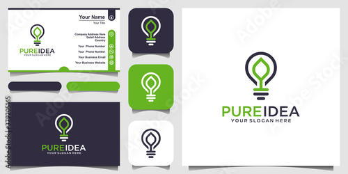 Bulb lamp nature think logo and business card design vector.