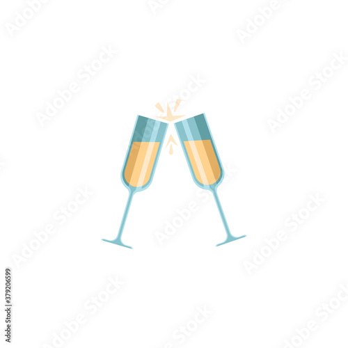 Champagne vector illustration, cheers click flat icon, isolated on white background