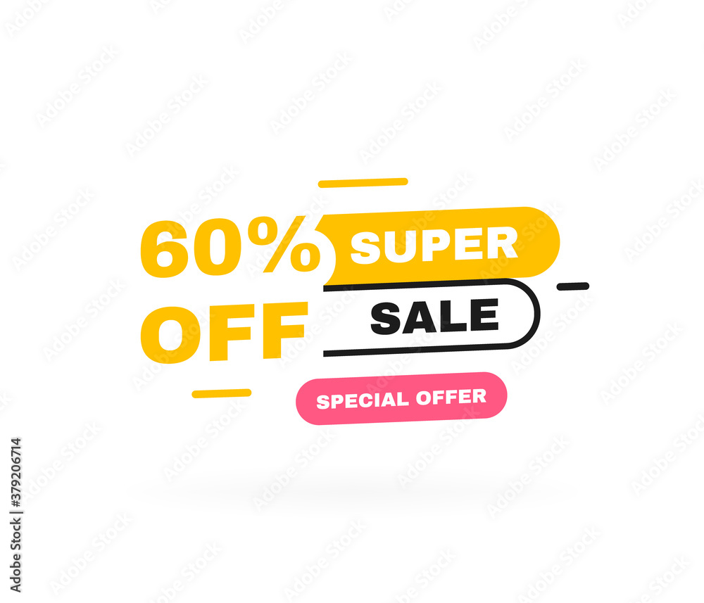 Super sale banner design with sale tag. Special offer 60 percent off discount. Banners template design for business, promotion, sale and advertising. Vector illustration