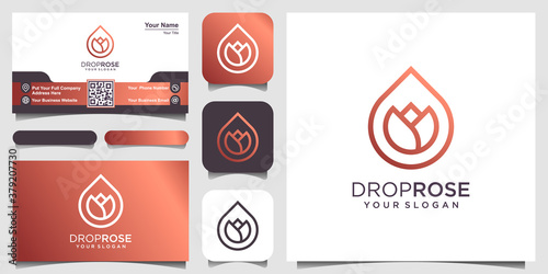 flower combined with essential oil drops looks minimalist and clean. logo design and business card