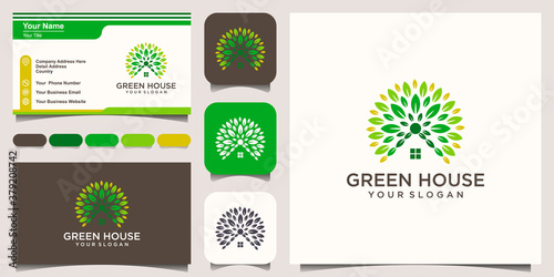 Organic House logo design template ,Home logo ,House care logo ,Home clean logo , Vector illustration, set of logo and business card design