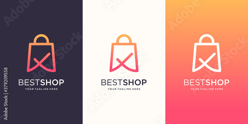 quality Shop Logo designs Template, bag combined with check mark.