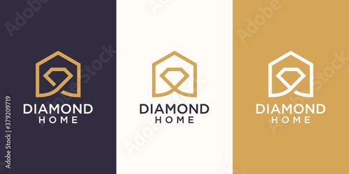 Home diamond Logo designs Template, house combined with diamond.