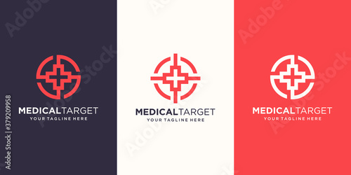 target medical Logo designs Template. symbol plus combined with target sign.