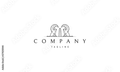 Vector logo on which an abstract image of two griffins and an abelisk between them in a linear style.
