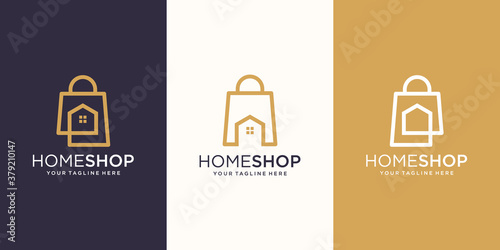 Home Shop Logo designs Template, bag combined with house.