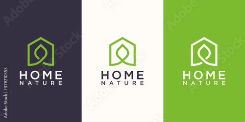 Home nature Logo designs Template. house combined with leaf.