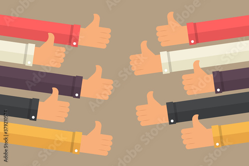 Thumbs up hands. Business compliment concept. Flat vector illustration