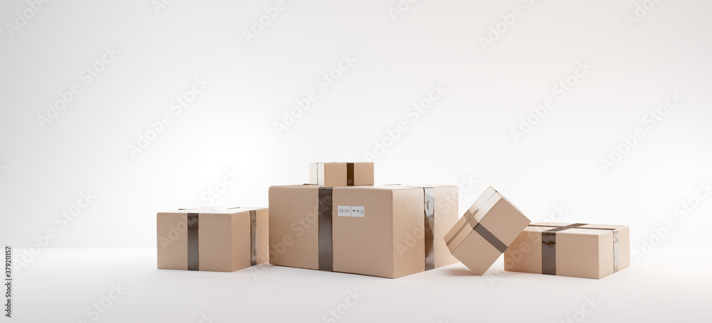 Obraz premium parcel 3d-illustration brown packages typical boxes