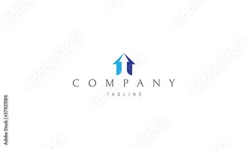 Vector color logo on which an abstract image of a house consisting of three upward arrows.