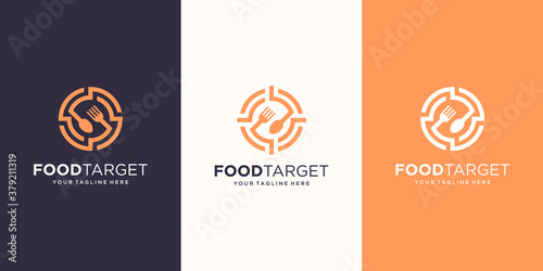 target food Logo designs Template. symbol spoon and fork combined with target sign.