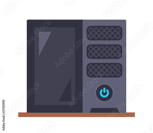 the system unit stands on the table on a white background. flat vector illustration.