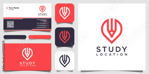 Study location Logo designs Template. pencil combined with pin maps sign.