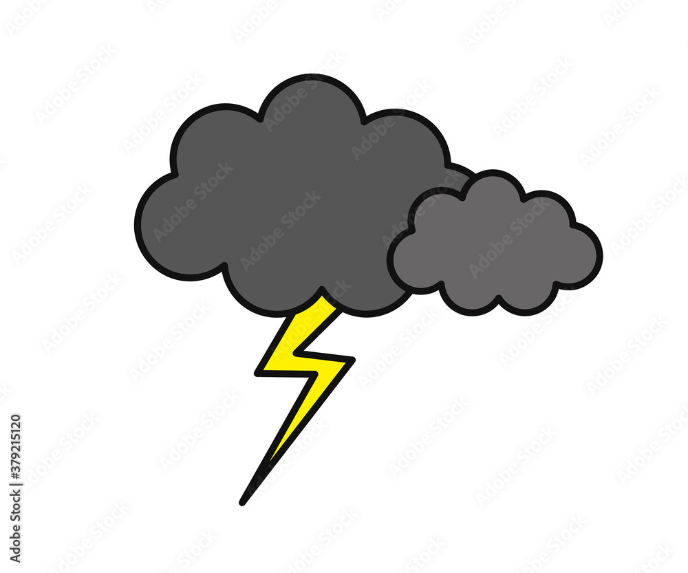 Cloud and lightning on a white background. Cartoon. Vector illustration. Cloud and lightning on a white background. Cartoon. Vector illustration.