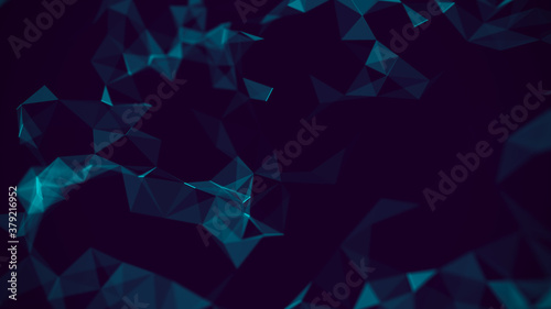 Geometrical blue and green background.Network connection structure. Concept of connecting dots and lines. 3d rendering.