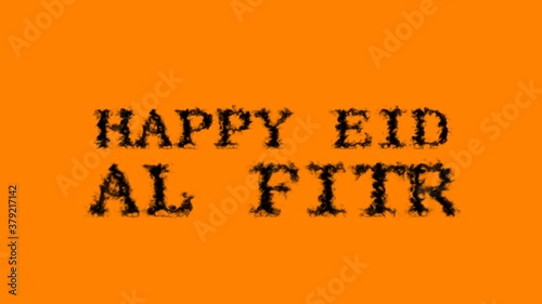 Happy Eid al Fitr smoke text effect orange isolated background. animated text effect with high visual impact. letter and text effect. 