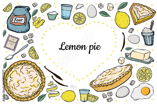 fresh open lemon pie recipe ingredients for cooking isolated on white love hearte